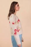 12W3475N-Print & Solid Soft Knit Sweater Cardigan: Red / S-M-L/2-2-2