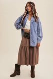 Heart Detail Oversized Denim Shirt: Indigo / L