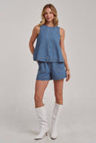 SLEEVELESS DENIM TOP AND MATCHING SHORTS SET: DENIM / S-M-L(2-2-2)
