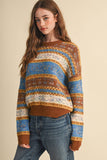 COLORFUL FLORAL FAIR ISLE SWEATER MSW11583: IVORY PINK MULTI / L