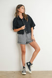 Button Front Cropped Shirt - BMJ7681: DENIM / L