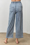 Drawstring Waist Wide Leg Denim Pants: DENIM / L
