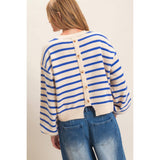 Striped Ribbed Crew Neck Sweater: CAMEL / S-M-L(2-2-2)
