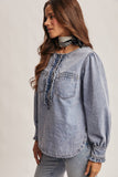 Ruffle Trim Denim Blouse FT0021: Cloud Wash / Contemporary / L