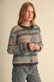 COLORFUL FAIR ISLE SWEATER CARDIGAN MSW11521: MIDNIGHT NAVY MULTI / L