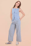 NP70976-Elastic Waist Checkered Casual Pants: RED / S-M-L/2-2-2