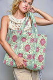 Bohemian Bias Tape Detail Roomy Fit Mint Tote Bag: MINT MULTI / One Size
