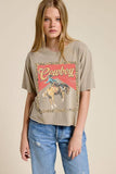 Western Cowboy Leopard Graphic Faux Crop Tee: BLACK / L
