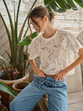 AJT6103 LACE FLORAL T SHIRTS: OFF WHITE / L