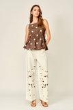 AJT6068 SOFT TOUCH POLKA DOT BABYDOLL WAIST TOP: MOCHA / L