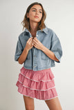 Button Front Cropped Shirt - BMJ7681: DENIM / L