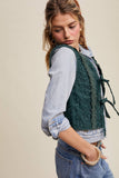 Embroidered Lace Tie-Front Vest: Deep Green / L