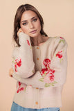 12W3475N-Print & Solid Soft Knit Sweater Cardigan: Red / S-M-L/2-2-2