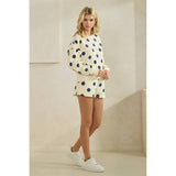 Polka Dot Crew Neck SweatShirt: Sky Blue/Navy / L