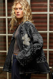 Paisley Pattern Patch Detail Quilted Woven Twill Jacket: DENIM / M