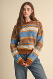 COLORFUL FLORAL FAIR ISLE SWEATER MSW11583: IVORY PINK MULTI / L