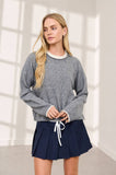 CONTRAST ROLLED EDGE CREWNECK PULLOVER : CHARCOAL