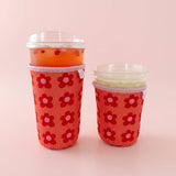 Coffee Cup Cover - Happy Striped Floral - Iced Drink Sleeve: Large / 24oz