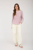 WASHED POCKET DETAIL LONG SLEEVE RIB KNIT TOP : LIGHT OLIVE