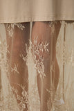 ROUND NECK LACE JOINED T-SHIRT MAXI DRESS: TAUPE / L