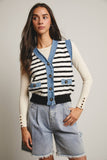 Denim Trim Knit Vest FSW0009 : Stripes / Contemporary / L