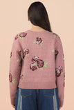 12W3475N-Print & Solid Soft Knit Sweater Cardigan: Red / S-M-L/2-2-2