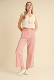 STRIPED HIGH WAIST WIDE LEG PANTS MP3775: BLACK STRIPE / L