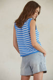 W1640 | Knit Cotton Sweater Striped Sleeveless Top: Blue / S