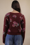 12W3475N-Print & Solid Soft Knit Sweater Cardigan: Red / S-M-L/2-2-2