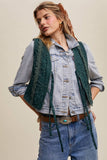 Embroidered Lace Tie-Front Vest: Deep Green / L