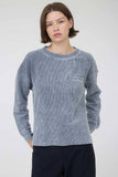 WASHED POCKET DETAIL LONG SLEEVE RIB KNIT TOP : LIGHT OLIVE