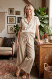 Relaxed Wide Leg Lightweight Drawstring Knit Pants: BLACK / L
