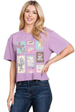 Western Elements Stamps Graphic S/S Washed Faux Crop Top: BLACK / L