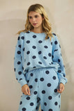 Polka Dot Crew Neck SweatShirt: Sky Blue/Navy / L