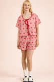 NT12482SET-Floral Embroidery Woven Top & Shorts Set: NAVY / S-M-L/2-2-2