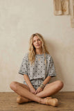 (Original Design) Polka Dot Heavy Scuba Top and Shorts Set: CREAM/BLACK / L