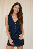 STUD DETAIL V NECK BUTTON DOWN DENIM VEST: DENIM