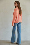 W1540 | Knit Sweater Ribbed Detailed Crew Neck Pullover: Salmon Pink / L