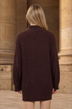 CABLE KNIT MOCK NECK MINI SWEATER DRESS: CHOCOLATE BROWN