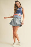 IT4346  MULTI COLORED STRIPED SWEATER VEST TOP: BLUE MULTI / L