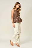 AJT6068 SOFT TOUCH POLKA DOT BABYDOLL WAIST TOP: MOCHA / L