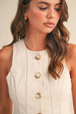 Cream VEST AND STRAIGHT FIT PANTS SET