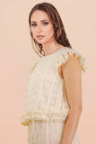 NT12510-Shoulder Ruffle Detail Lace Top: TAUPE / S-M-L/2-2-2