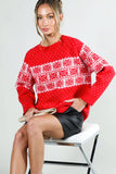 Crew Neck Christmas Fair Isle Print Knitted Sweater VT81531: Green / S