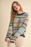 COLORFUL FAIR ISLE SWEATER CARDIGAN MSW11521: MIDNIGHT NAVY MULTI / L