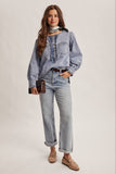 Ruffle Trim Denim Blouse FT0021: Cloud Wash / Contemporary / L