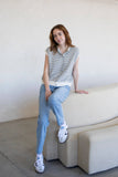 Striped Piper Vest Cardigan - Pin Stripe: Ivory Black / Small