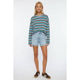 TF26-0077 - Multi stripe tee : TEAL/D.BLUE / S-M-L(3-2-1)