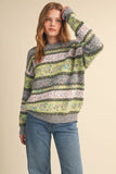 COLORFUL FLORAL FAIR ISLE SWEATER MSW11583: IVORY PINK MULTI / L