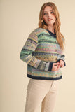 COLORFUL FAIR ISLE SWEATER CARDIGAN MSW11521: MIDNIGHT NAVY MULTI / L